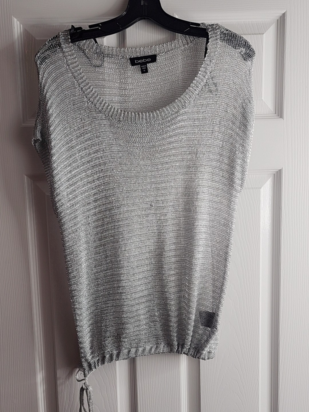 bebe Metallic Silver Knit Top